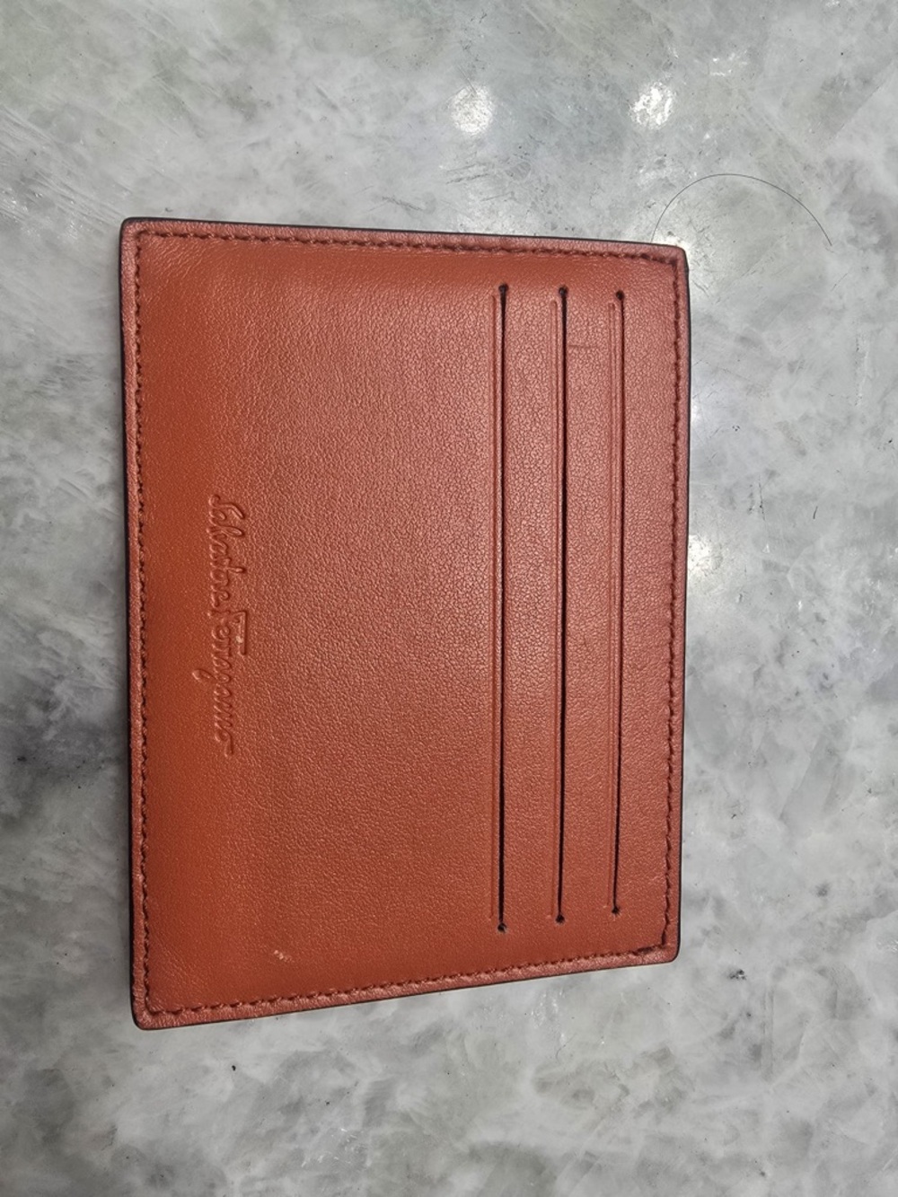 Salvatore Ferragamo Tan Leather Card & Key Holder